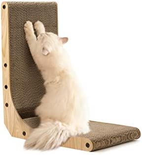FUKUMARU Cat Scratcher, 26.8 Inch L Shape Cat Scratch Pad Wall Mounted, Cat Scratching Cardboard with Ball Toy for Indoor Cats