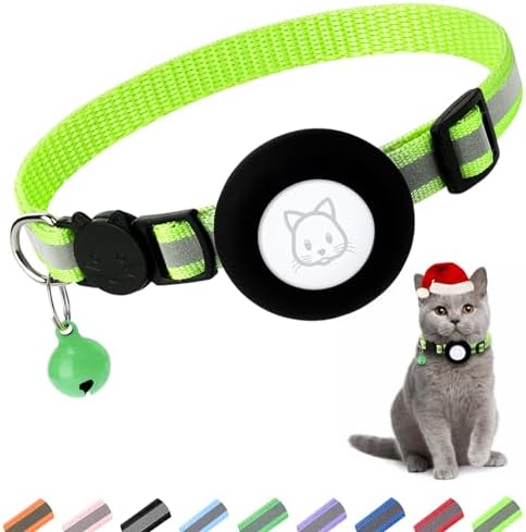 Airtag Cat Collar, Air tag Cat Collar with Bell and Safety Buckle in 3/8" Width, Reflective Collar with Waterproof Airtag Holder Compatible with Apple Airtag for Cat Dog Kitten Puppy (Black)