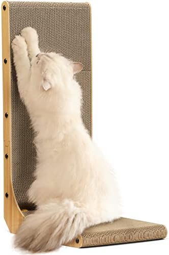 FUKUMARU Cat Scratcher, 26.8 Inch L Shape Cat Scratch Pad Wall Mounted, Cat Scratching Cardboard with Ball Toy for Indoor Cats