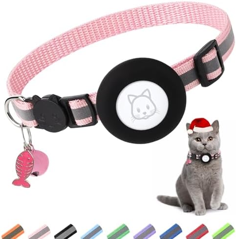 Airtag Cat Collar, Air tag Cat Collar with Bell and Safety Buckle in 3/8" Width, Reflective Collar with Waterproof Airtag Holder Compatible with Apple Airtag for Cat Dog Kitten Puppy (Black)