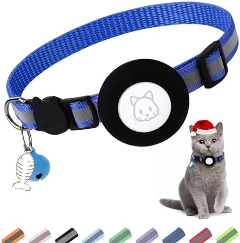 Airtag Cat Collar, Air tag Cat Collar with Bell and Safety Buckle in 3/8" Width, Reflective Collar with Waterproof Airtag Holder Compatible with Apple Airtag for Cat Dog Kitten Puppy (Black)