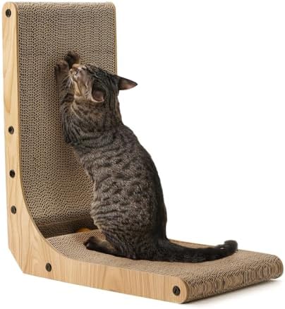 FUKUMARU Cat Scratcher, 26.8 Inch L Shape Cat Scratch Pad Wall Mounted, Cat Scratching Cardboard with Ball Toy for Indoor Cats