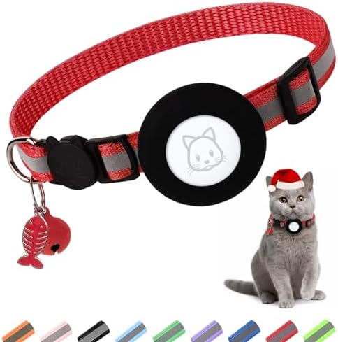 Airtag Cat Collar, Air tag Cat Collar with Bell and Safety Buckle in 3/8" Width, Reflective Collar with Waterproof Airtag Holder Compatible with Apple Airtag for Cat Dog Kitten Puppy (Black)