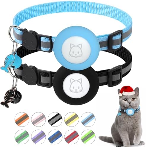 Airtag Cat Collar, Air tag Cat Collar with Bell and Safety Buckle in 3/8" Width, Reflective Collar with Waterproof Airtag Holder Compatible with Apple Airtag for Cat Dog Kitten Puppy (Black)