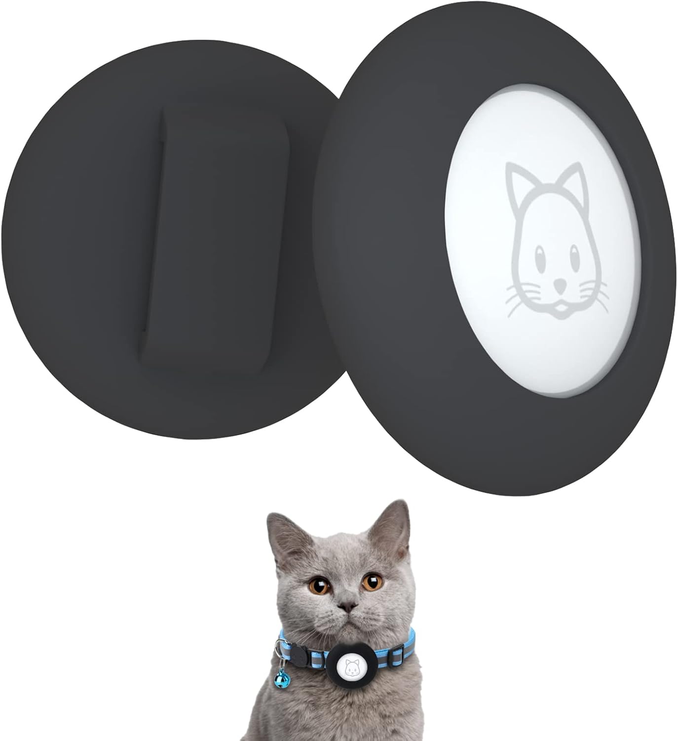 Airtag Cat Collar, Air tag Cat Collar with Bell and Safety Buckle in 3/8" Width, Reflective Collar with Waterproof Airtag Holder Compatible with Apple Airtag for Cat Dog Kitten Puppy (Black)
