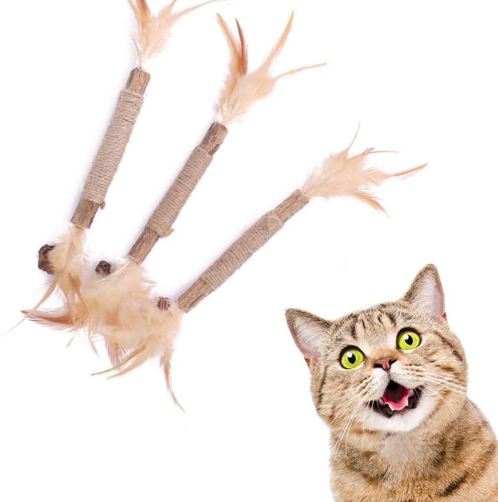 Sawanork 3 PCS Cat Chew Toys, Kitten Chew Sticks for Aggressive Chewers, Silvervine Chew Stick Toy, Large Size Catnip Toys