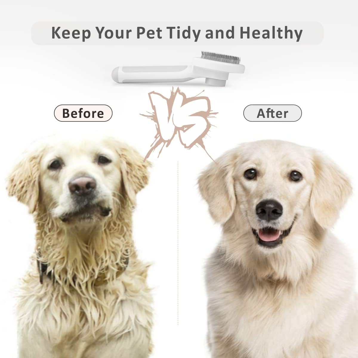 Baytion Pet Grooming Brush, Cats Dogs Brushes for Long Haired & Short Hair, Supple Stainless Steel Bristles Quick Cleaning of the Brush to Remove Tangles Dead Undercoat and Dirt