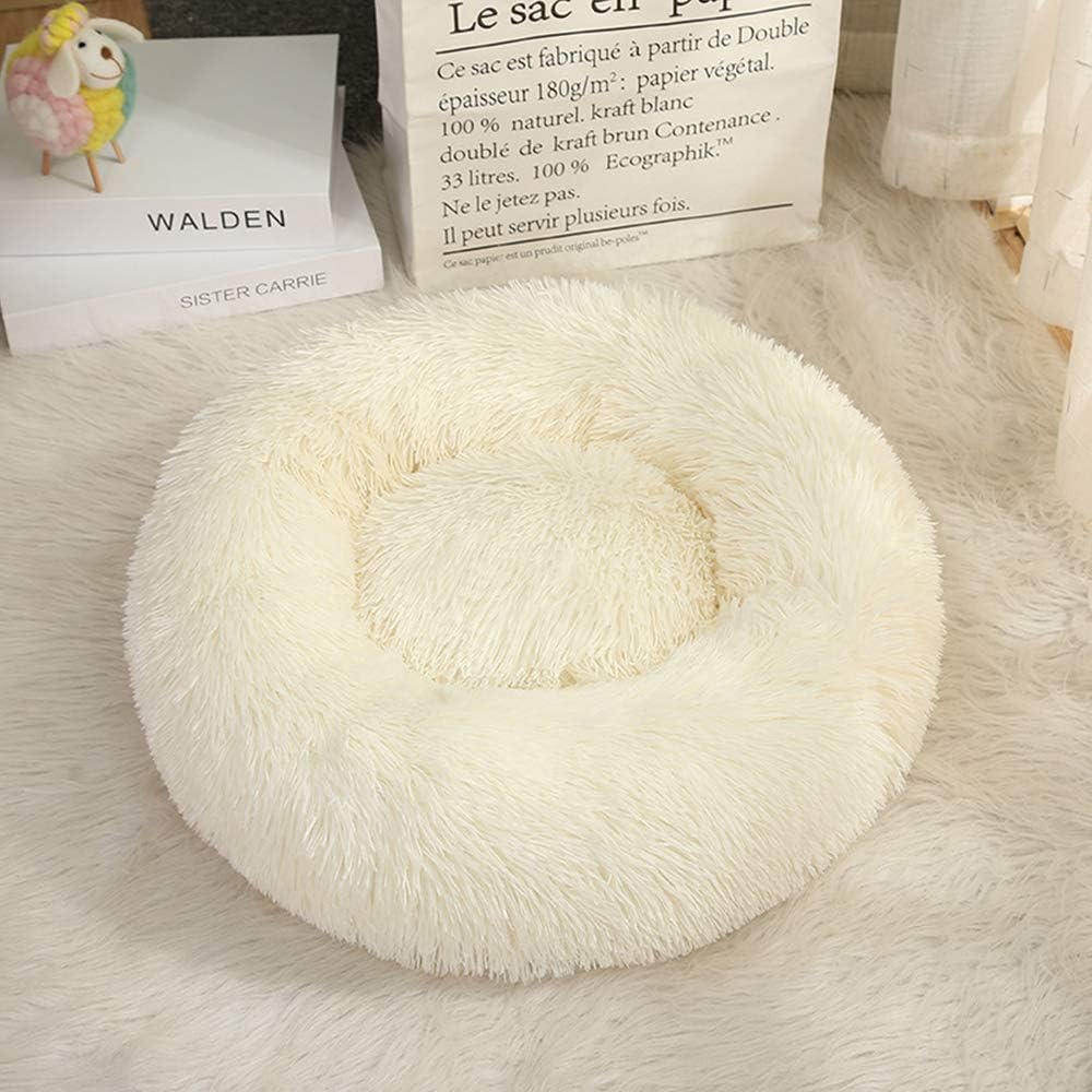Gavenia Cat Beds for Indoor Cats -20’’x20’’ Washable Donut Cat and Dog Bed,Soft Plush Pet Cushion,Waterproof Bottom - Fluffy Dog and Cat Calming & Self-Warming Bed for and Sleep Improvement (Beige)