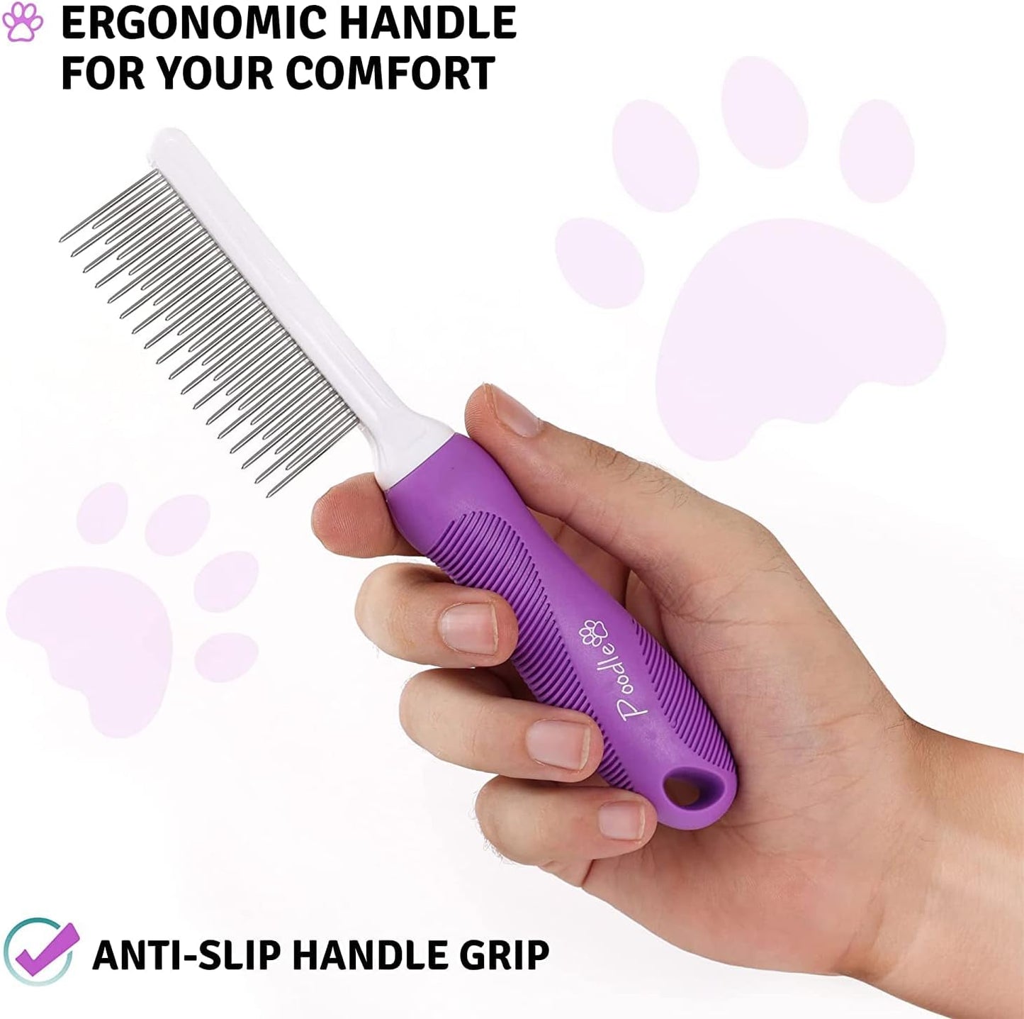 Detangling Pet Comb with Long & Short Stainless Steel Teeth for Removing Matted Fur, Knots & Tangles – Detangler Tool Accessories for Safe & Gentle DIY Dog & Cat Grooming (Grooming Comb)