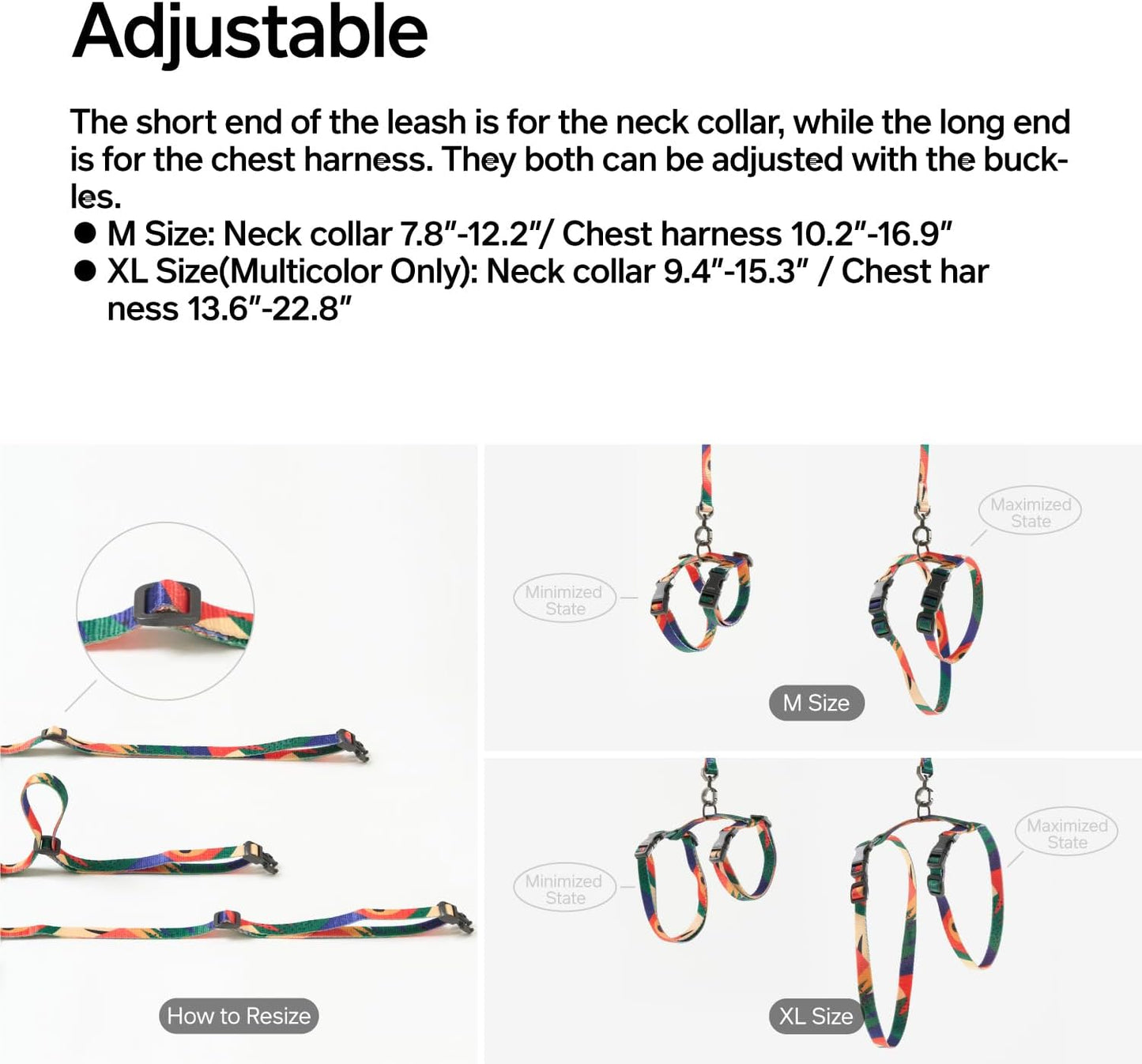 pidan Cat Harness and Leash Set, Cats Escape Proof - Adjustable Kitten Harness for Large Small Cats, Lightweight Soft Walking Travel Petsafe Harness (Multicolor)