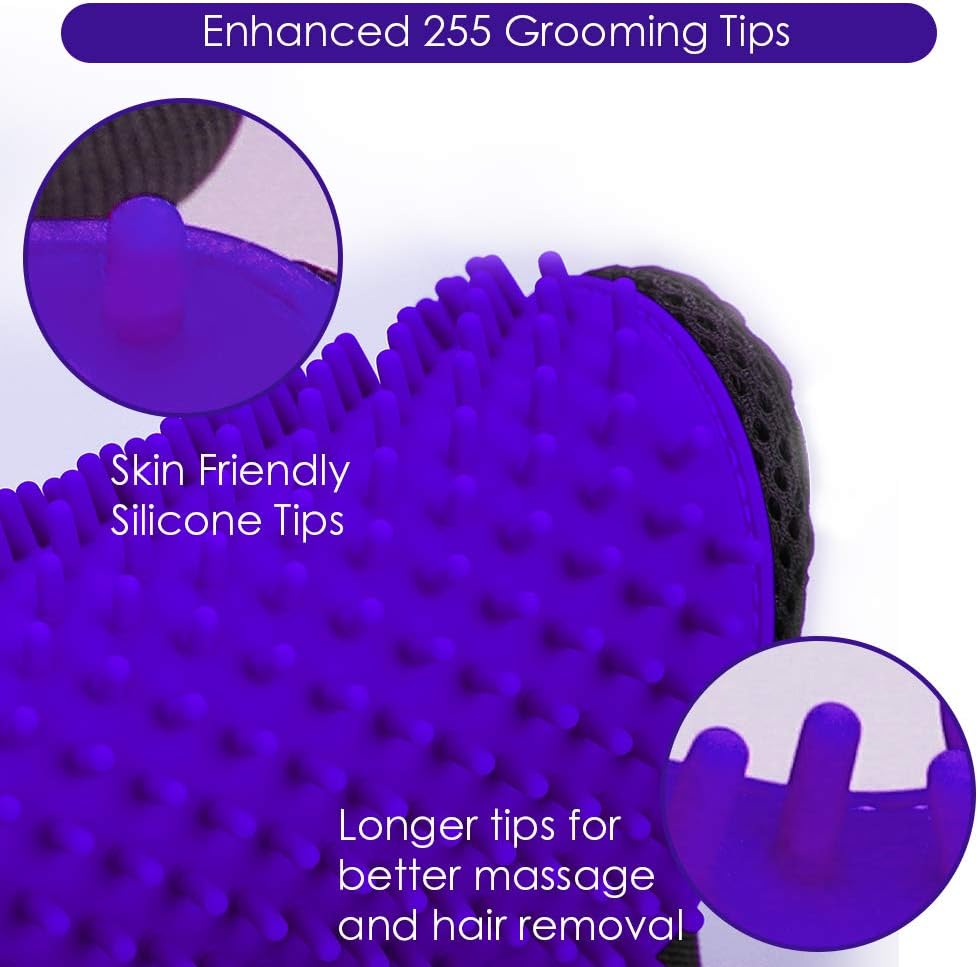 DELOMO Pet Grooming Glove - Gentle Deshedding Brush Glove - Efficient Pet Hair Remover Mitt - Enhanced Five Finger Design - Perfect for Dog & Cat with Long & Short Fur - 1 Pair