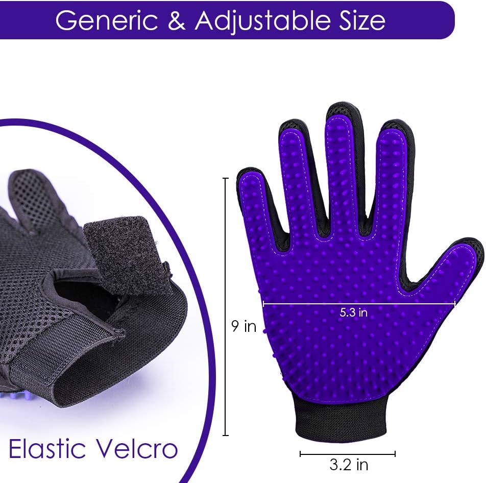 DELOMO Pet Grooming Glove - Gentle Deshedding Brush Glove - Efficient Pet Hair Remover Mitt - Enhanced Five Finger Design - Perfect for Dog & Cat with Long & Short Fur - 1 Pair