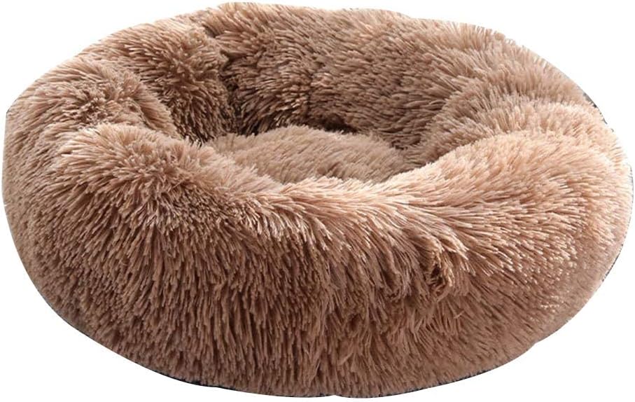 Gavenia Cat Beds for Indoor Cats -20’’x20’’ Washable Donut Cat and Dog Bed,Soft Plush Pet Cushion,Waterproof Bottom - Fluffy Dog and Cat Calming & Self-Warming Bed for and Sleep Improvement (Beige)