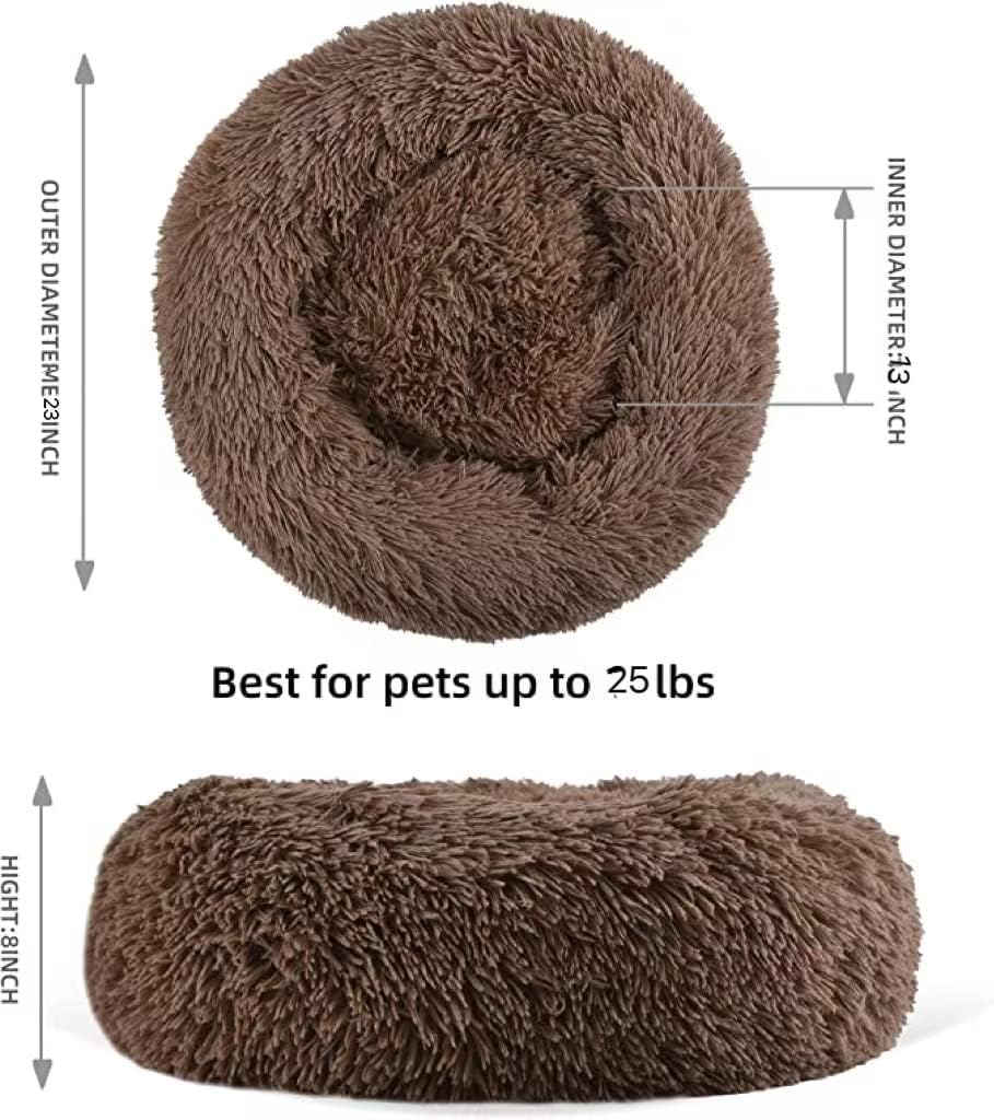 Gavenia Cat Beds for Indoor Cats -20’’x20’’ Washable Donut Cat and Dog Bed,Soft Plush Pet Cushion,Waterproof Bottom - Fluffy Dog and Cat Calming & Self-Warming Bed for and Sleep Improvement (Beige)