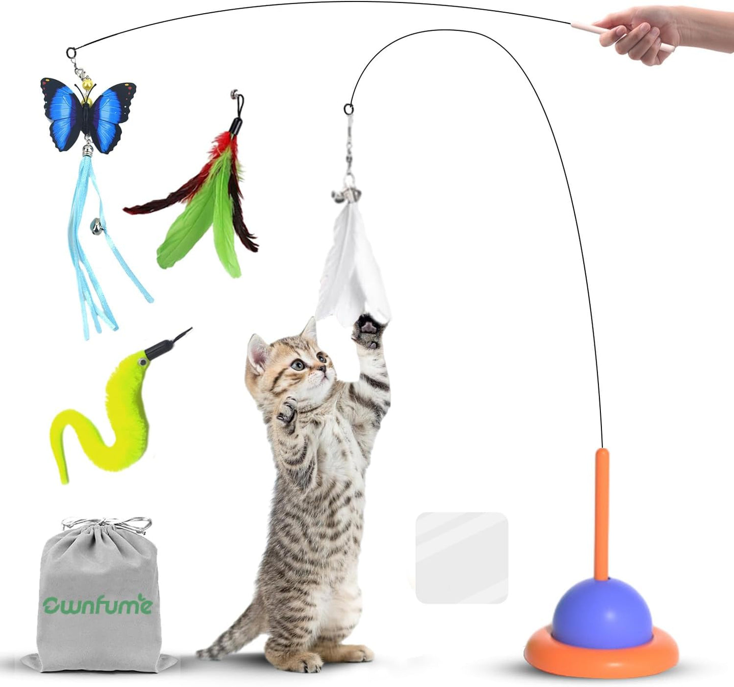 Ownfume 38 Pcs Cat Toys,Kitten Toys,Cat Toys Interactive Accessories for Indoor Cats,Cat Tunnel,Variety Teaser Wand with Feathers,Cat Toys for Kittens Biting,Catnip Fish,Mice,Balls for Cat Pet Lovers