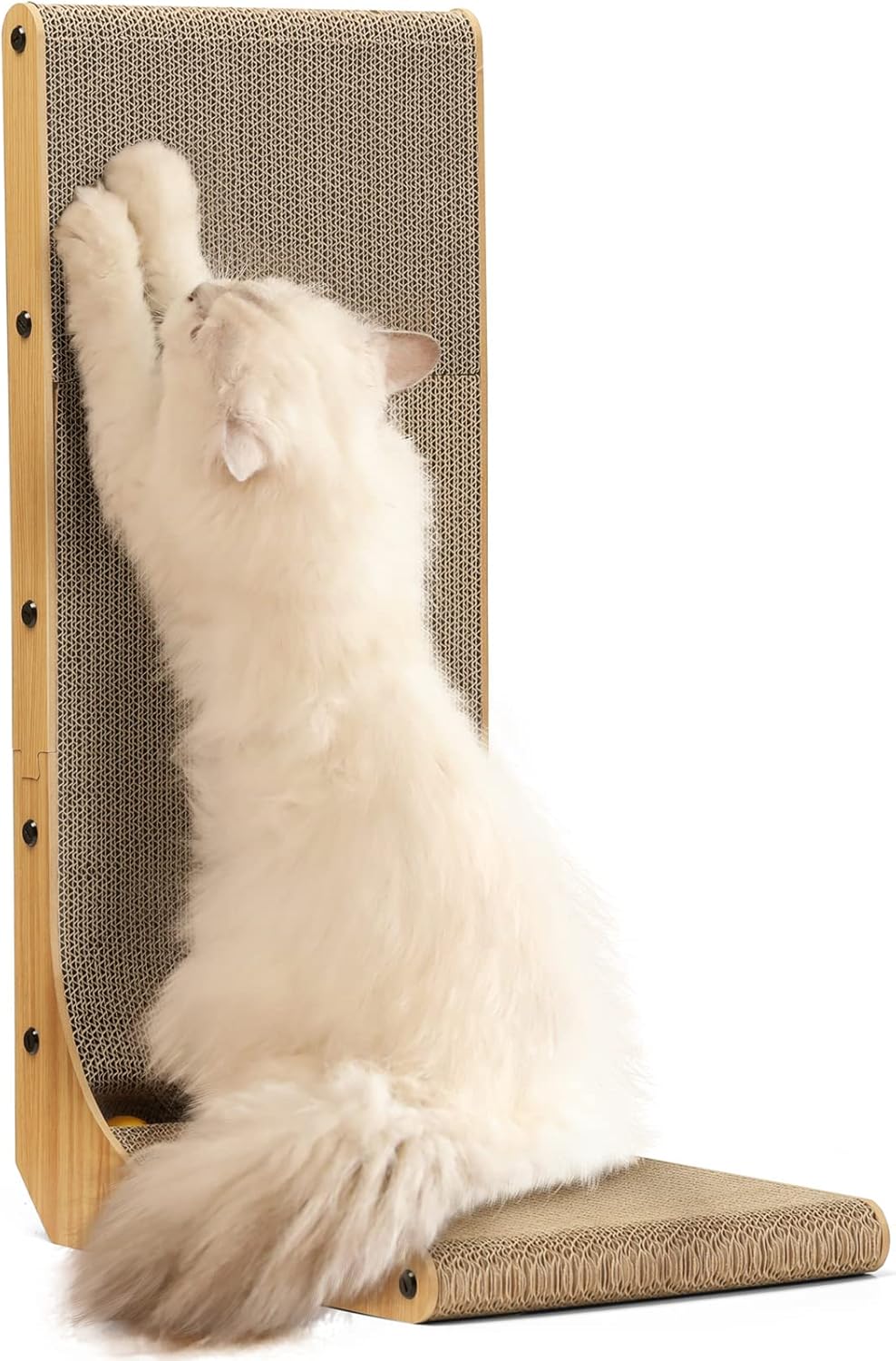 FUKUMARU Cat Scratcher, 26.8 Inch L Shape Cat Scratch Pad Wall Mounted, Cat Scratching Cardboard with Ball Toy for Indoor Cats
