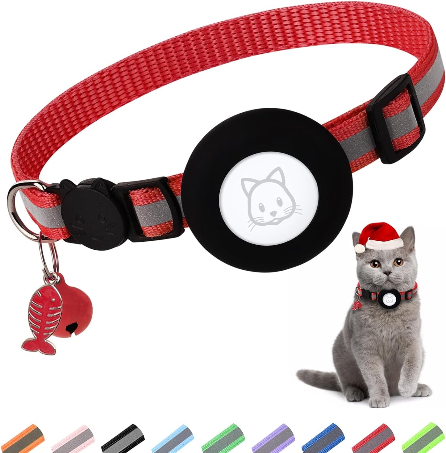 Airtag Cat Collar, Air tag Cat Collar with Bell and Safety Buckle in 3/8" Width, Reflective Collar with Waterproof Airtag Holder Compatible with Apple Airtag for Cat Dog Kitten Puppy (Black)