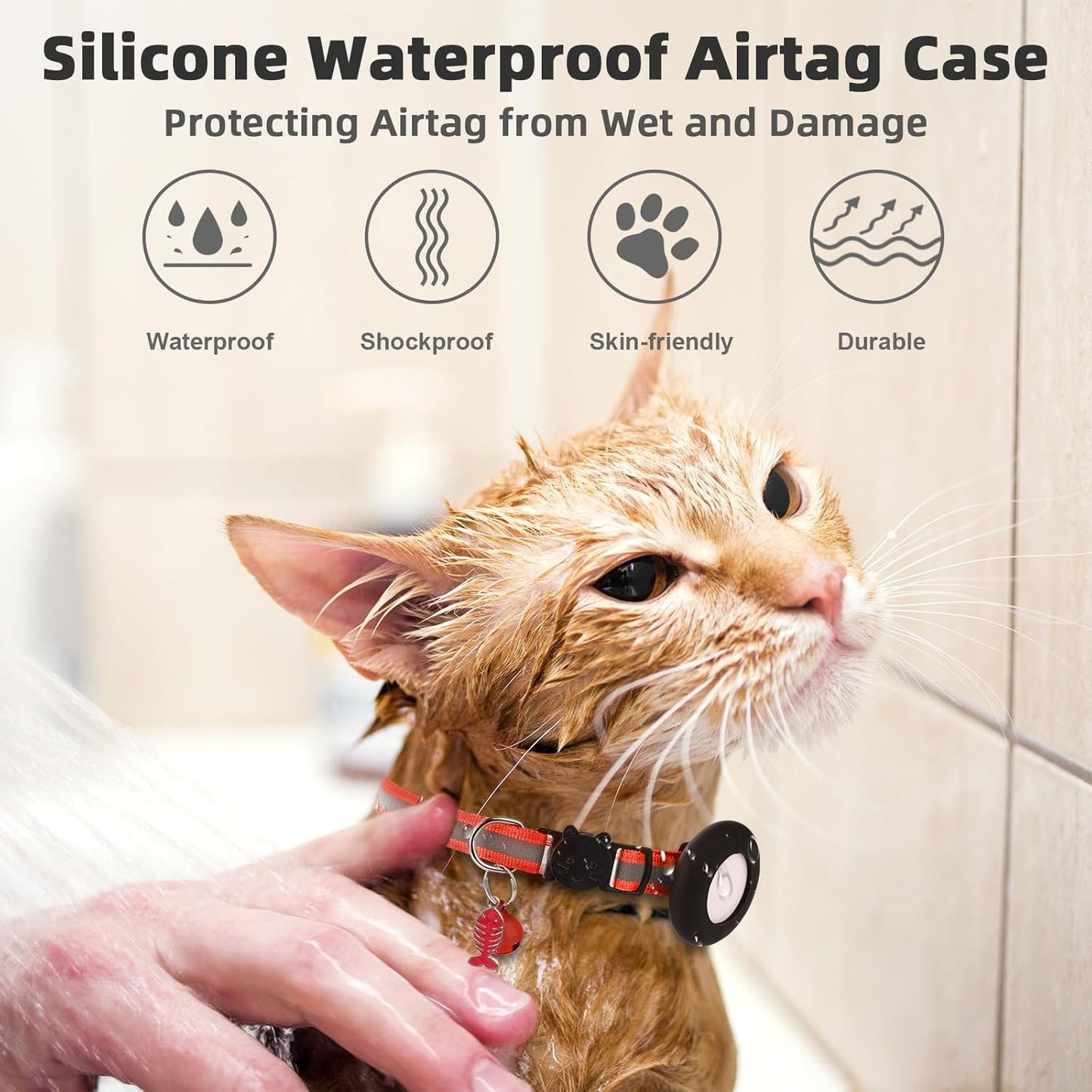 Airtag Cat Collar, Air tag Cat Collar with Bell and Safety Buckle in 3/8" Width, Reflective Collar with Waterproof Airtag Holder Compatible with Apple Airtag for Cat Dog Kitten Puppy (Black)