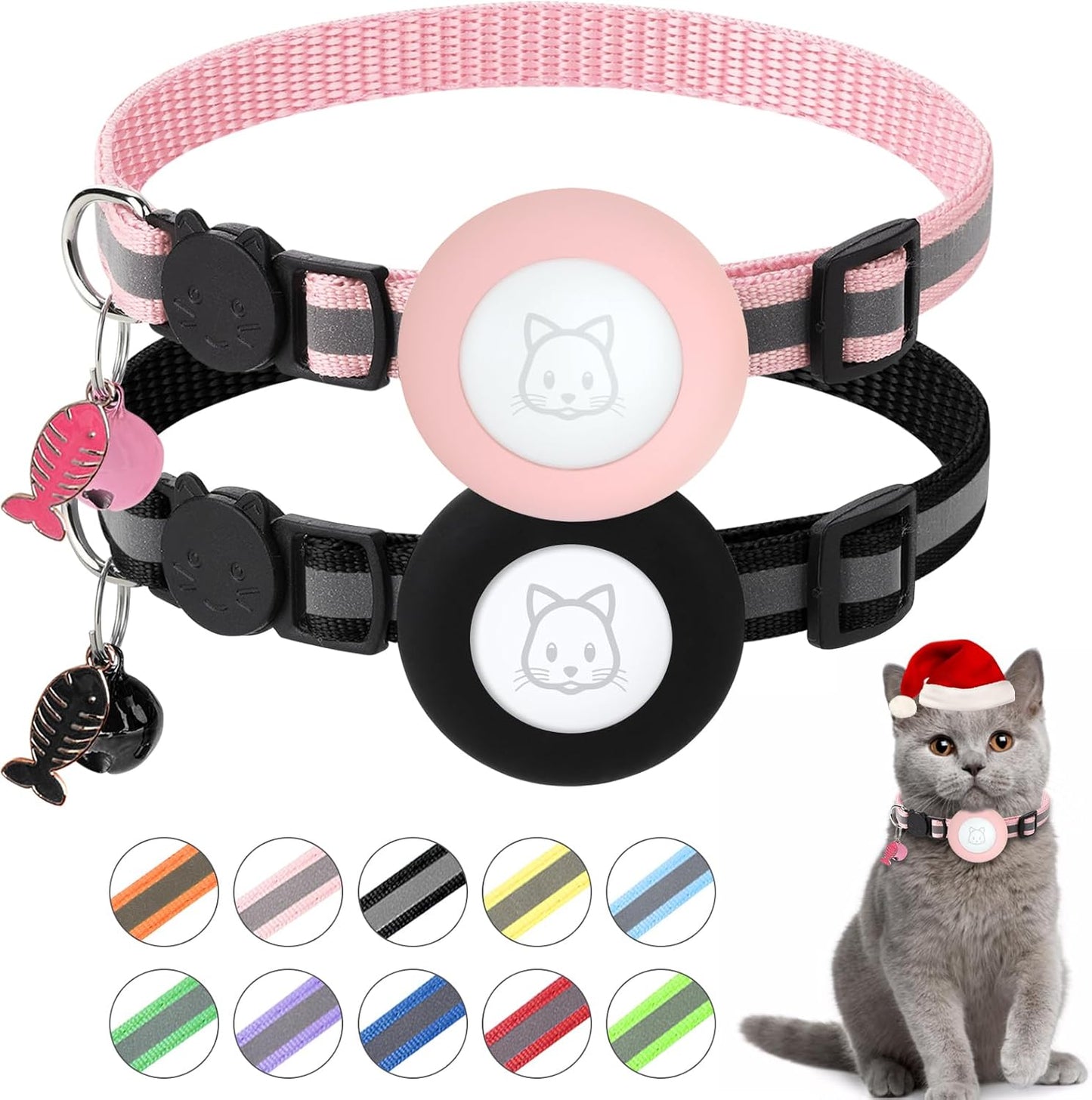 Airtag Cat Collar, Air tag Cat Collar with Bell and Safety Buckle in 3/8" Width, Reflective Collar with Waterproof Airtag Holder Compatible with Apple Airtag for Cat Dog Kitten Puppy (Black)