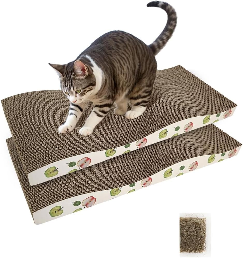 NeoStyle Cat Scratching Board, Indoor Cat Scratching Board with Catnip, Wear-resistant, Protect Furniture from Damage, Suitable for Cats(Wavy (2pcs))
