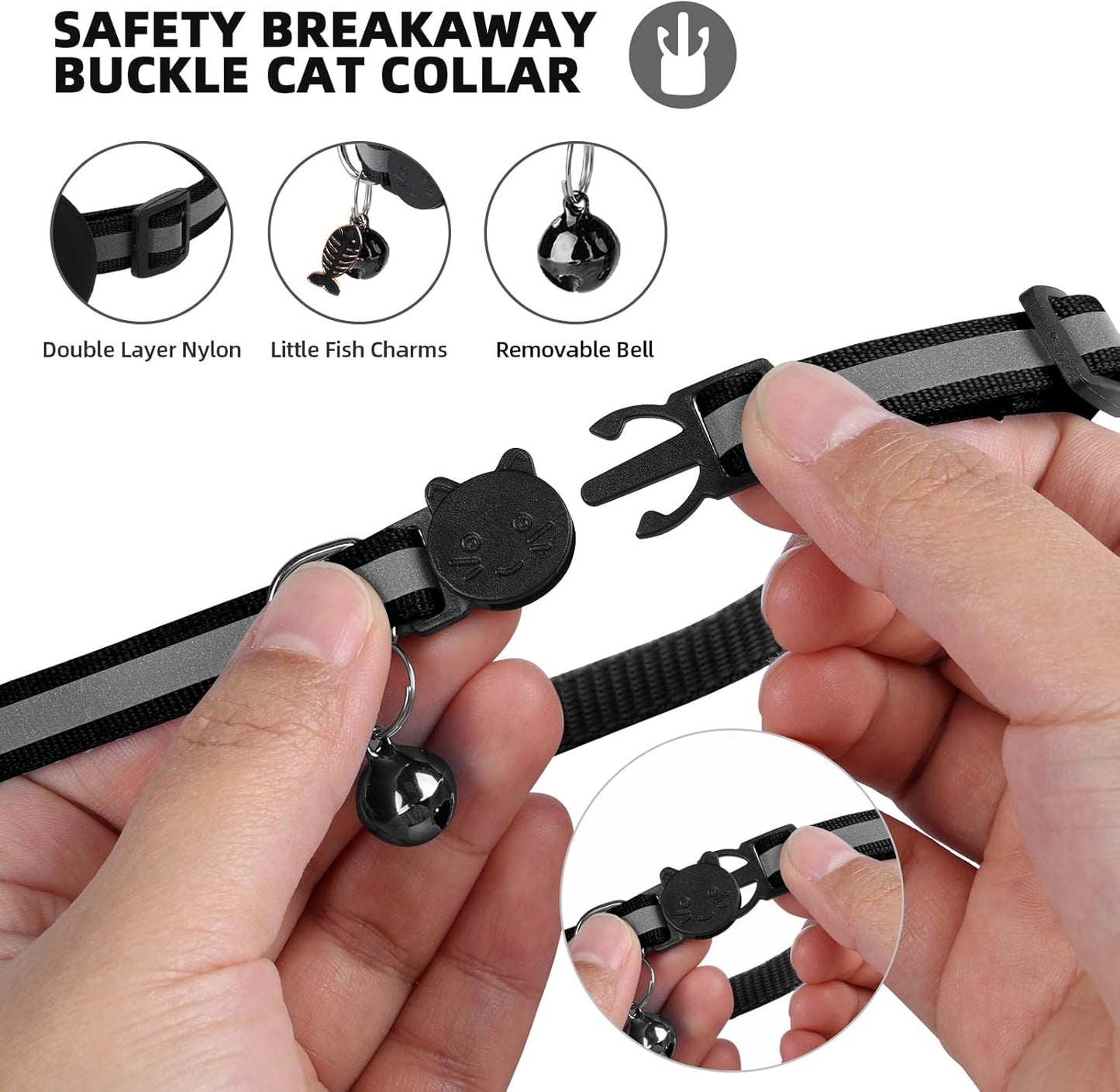 Airtag Cat Collar, Air tag Cat Collar with Bell and Safety Buckle in 3/8" Width, Reflective Collar with Waterproof Airtag Holder Compatible with Apple Airtag for Cat Dog Kitten Puppy (Black)
