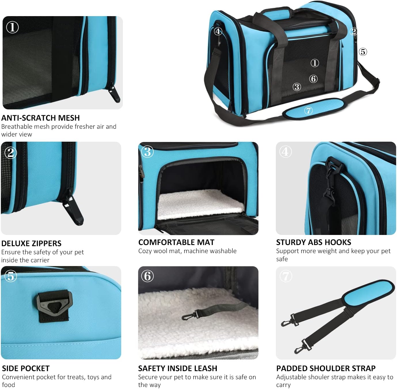 Henkelion Cat Carriers Dog Carrier Pet for Small Medium Cats Dogs Puppies up to 15 Lbs, TSA Airline Approved Soft Sided, Collapsible Travel Puppy - Black