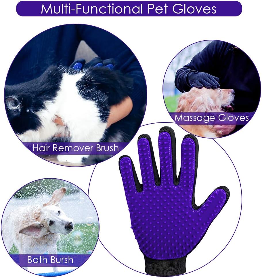 DELOMO Pet Grooming Glove - Gentle Deshedding Brush Glove - Efficient Pet Hair Remover Mitt - Enhanced Five Finger Design - Perfect for Dog & Cat with Long & Short Fur - 1 Pair