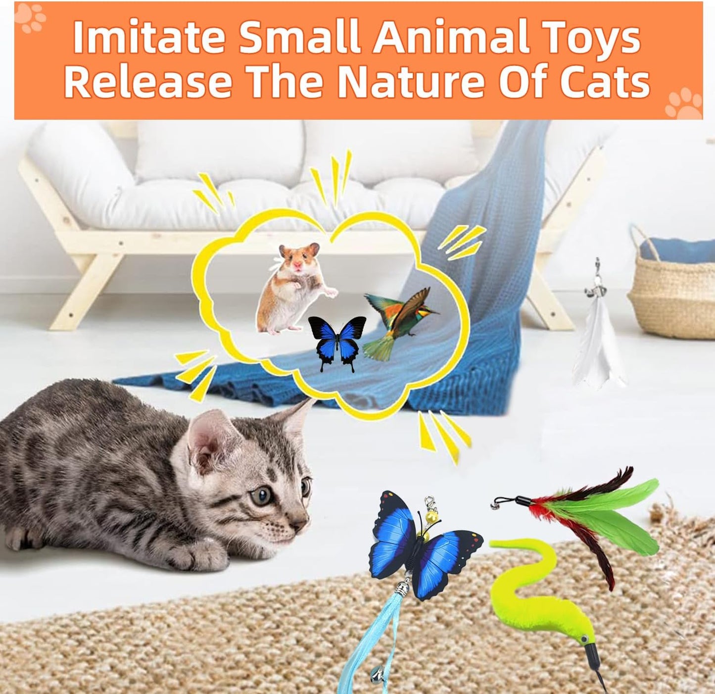 Ownfume 38 Pcs Cat Toys,Kitten Toys,Cat Toys Interactive Accessories for Indoor Cats,Cat Tunnel,Variety Teaser Wand with Feathers,Cat Toys for Kittens Biting,Catnip Fish,Mice,Balls for Cat Pet Lovers