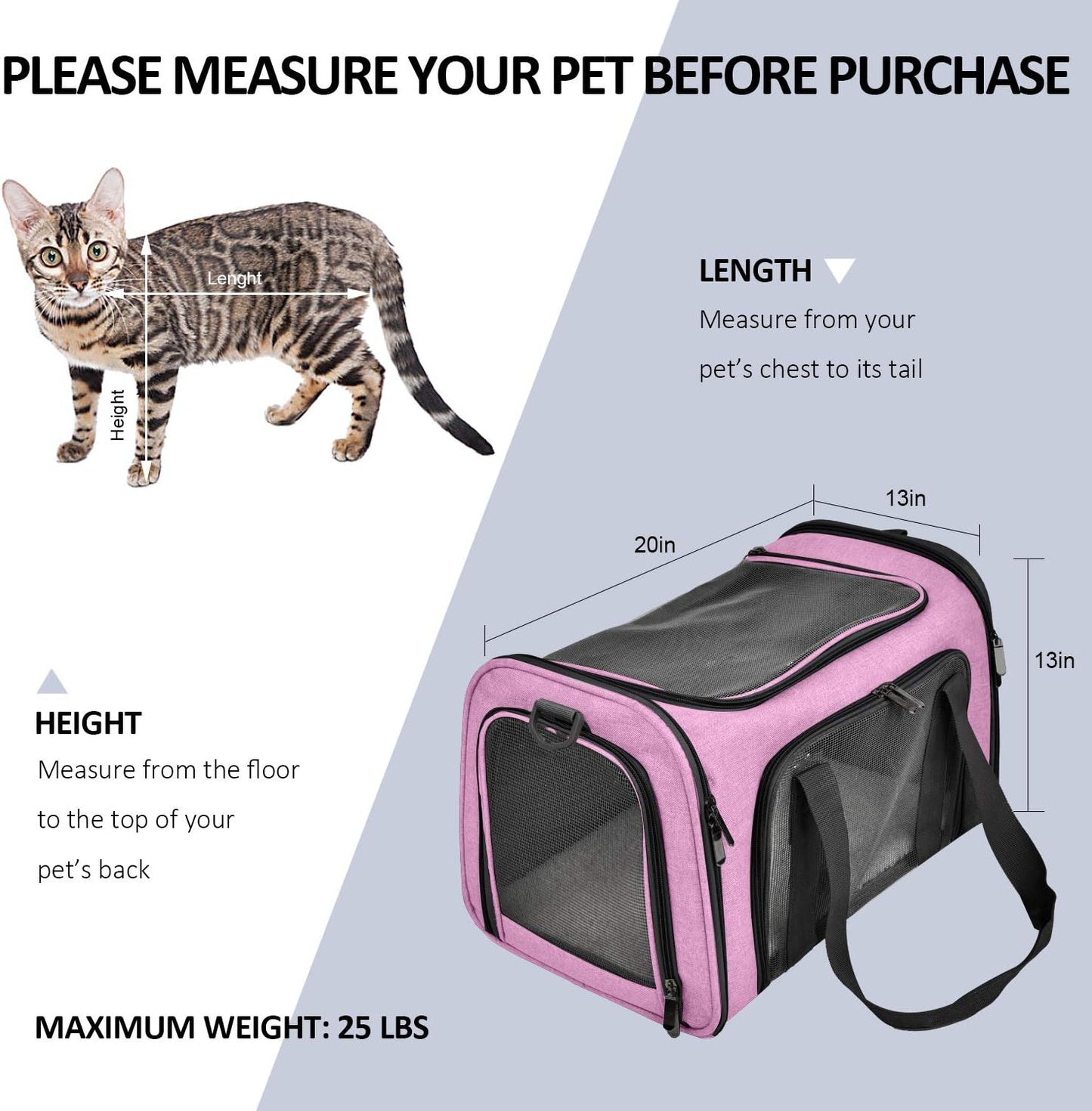 Henkelion Cat Carriers Dog Carrier Pet for Small Medium Cats Dogs Puppies up to 15 Lbs, TSA Airline Approved Soft Sided, Collapsible Travel Puppy - Black