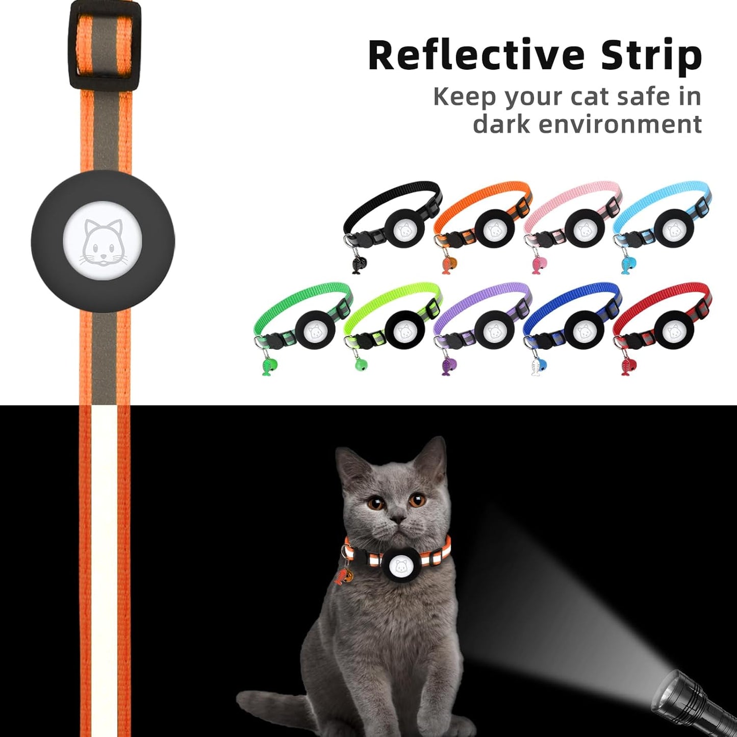 Airtag Cat Collar, Air tag Cat Collar with Bell and Safety Buckle in 3/8" Width, Reflective Collar with Waterproof Airtag Holder Compatible with Apple Airtag for Cat Dog Kitten Puppy (Black)