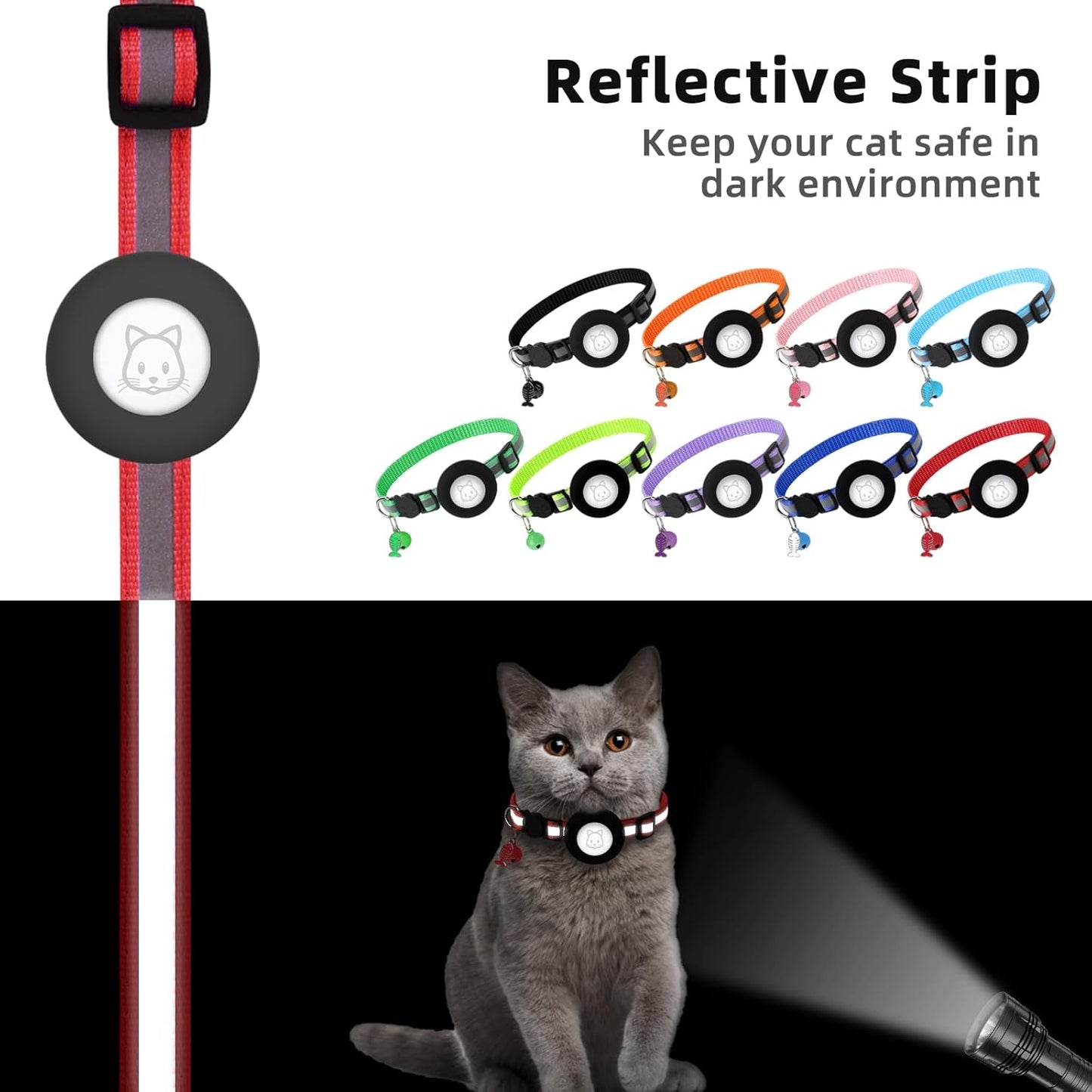 Airtag Cat Collar, Air tag Cat Collar with Bell and Safety Buckle in 3/8" Width, Reflective Collar with Waterproof Airtag Holder Compatible with Apple Airtag for Cat Dog Kitten Puppy (Black)