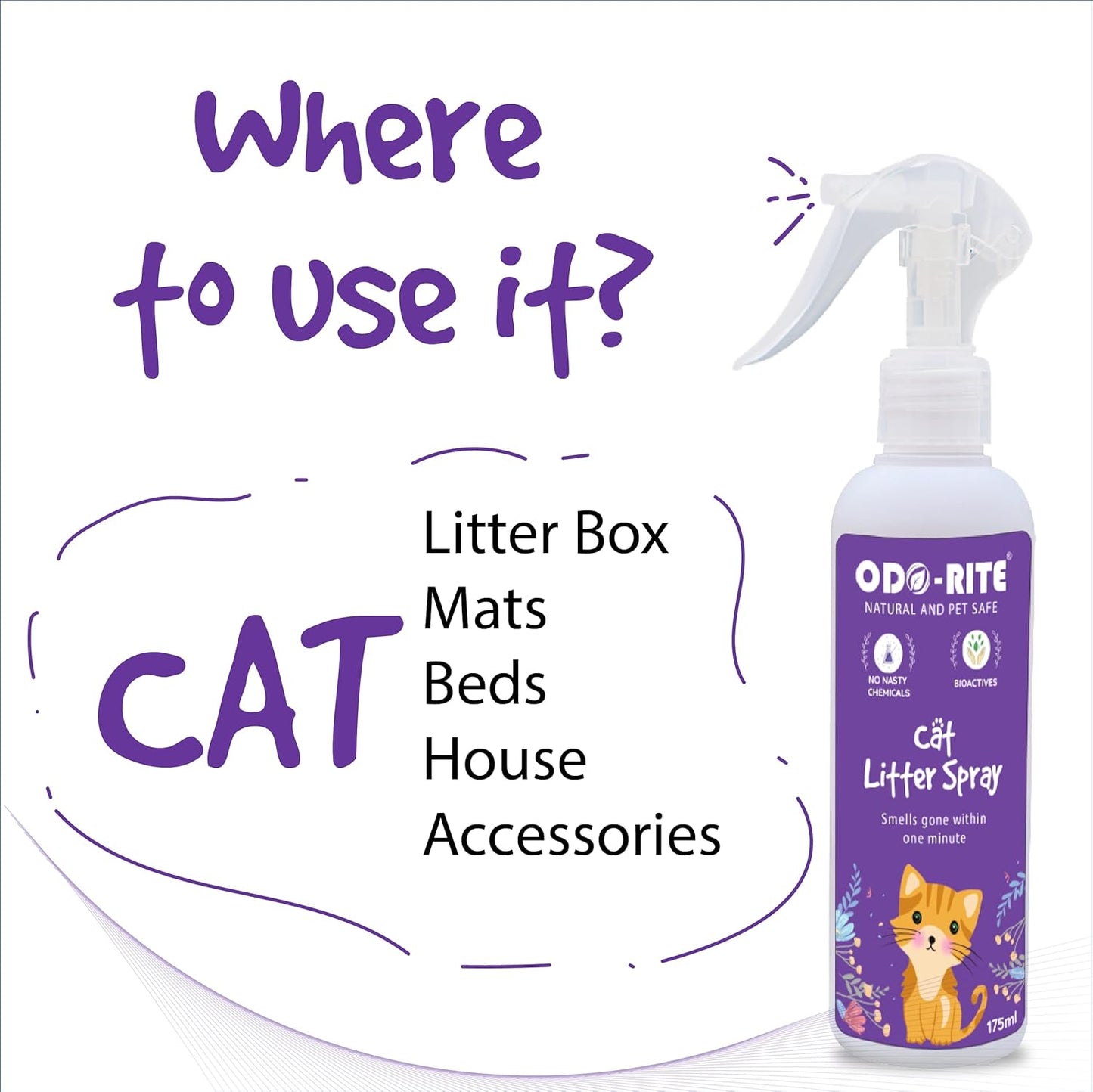 ODO-RITE Cat Litter Spray, Odour Eliminator (175 ml) Removes Smell from Litter Box