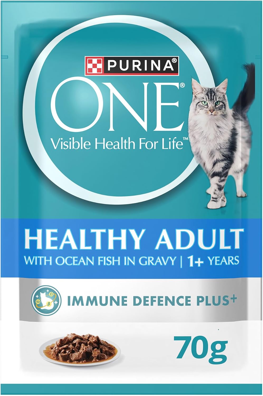 PURINA ONE Wet Cat Healthy Adult with Ocean Fish (70g, Pack of 12)