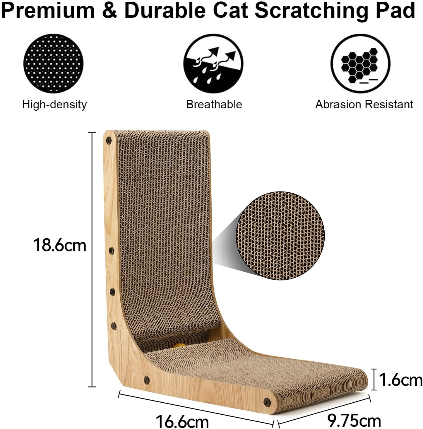 FUKUMARU Cat Scratcher, 26.8 Inch L Shape Cat Scratch Pad Wall Mounted, Cat Scratching Cardboard with Ball Toy for Indoor Cats