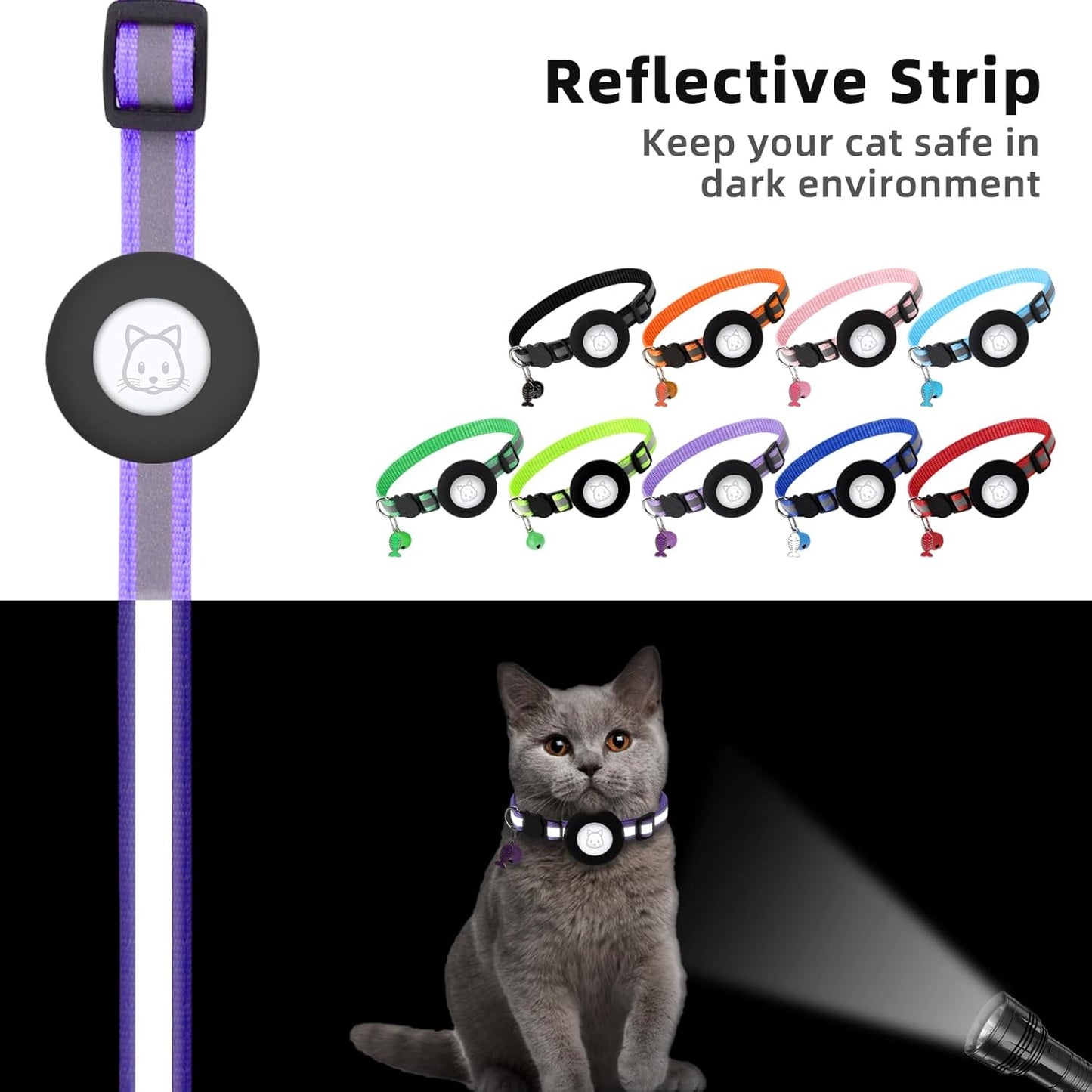 Airtag Cat Collar, Air tag Cat Collar with Bell and Safety Buckle in 3/8" Width, Reflective Collar with Waterproof Airtag Holder Compatible with Apple Airtag for Cat Dog Kitten Puppy (Black)