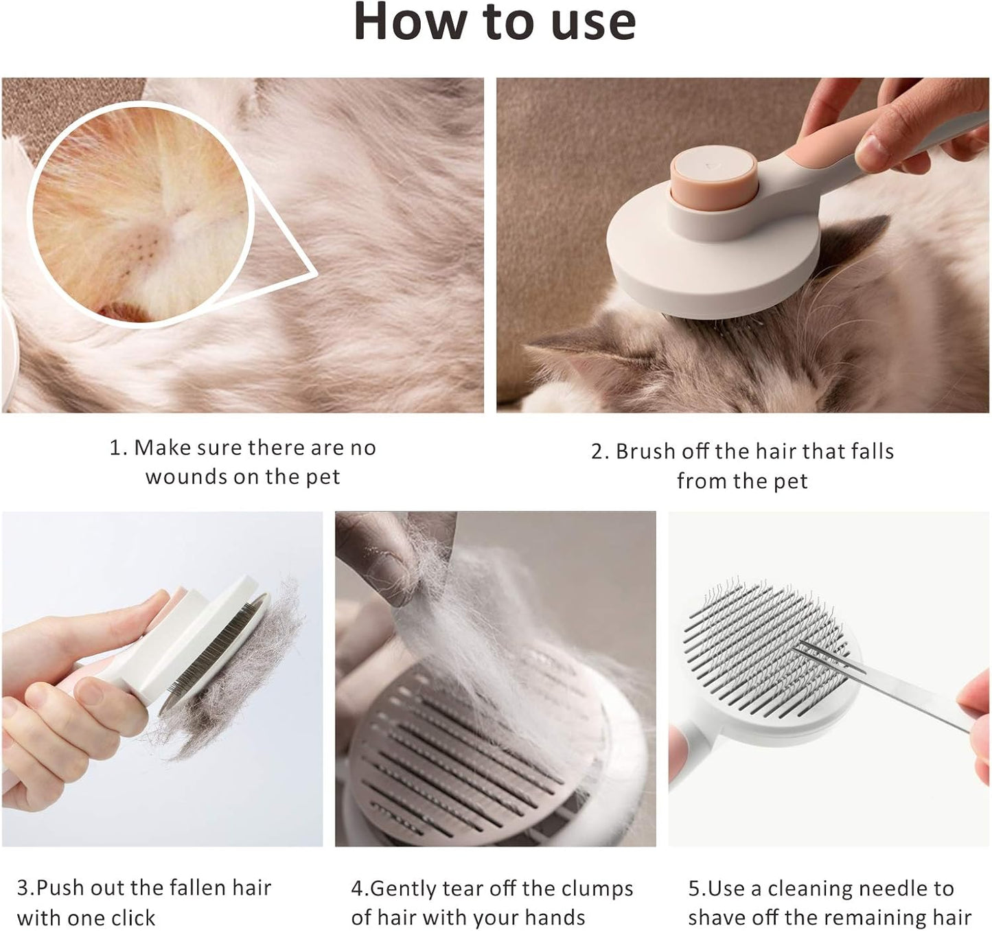 Baytion Pet Grooming Brush, Cats Dogs Brushes for Long Haired & Short Hair, Supple Stainless Steel Bristles Quick Cleaning of the Brush to Remove Tangles Dead Undercoat and Dirt
