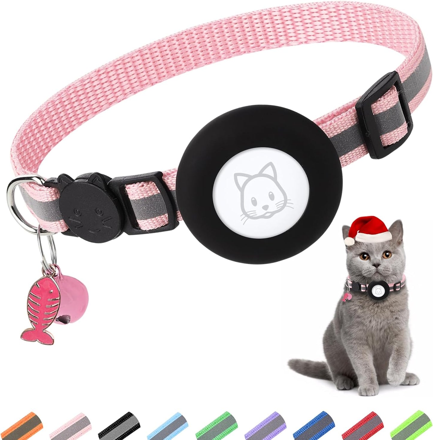Airtag Cat Collar, Air tag Cat Collar with Bell and Safety Buckle in 3/8" Width, Reflective Collar with Waterproof Airtag Holder Compatible with Apple Airtag for Cat Dog Kitten Puppy (Black)