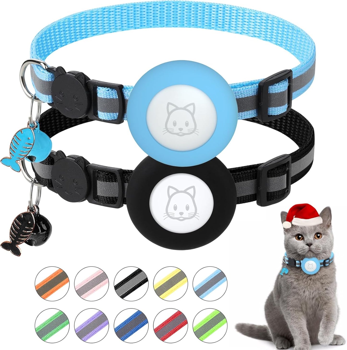 Airtag Cat Collar, Air tag Cat Collar with Bell and Safety Buckle in 3/8" Width, Reflective Collar with Waterproof Airtag Holder Compatible with Apple Airtag for Cat Dog Kitten Puppy (Black)