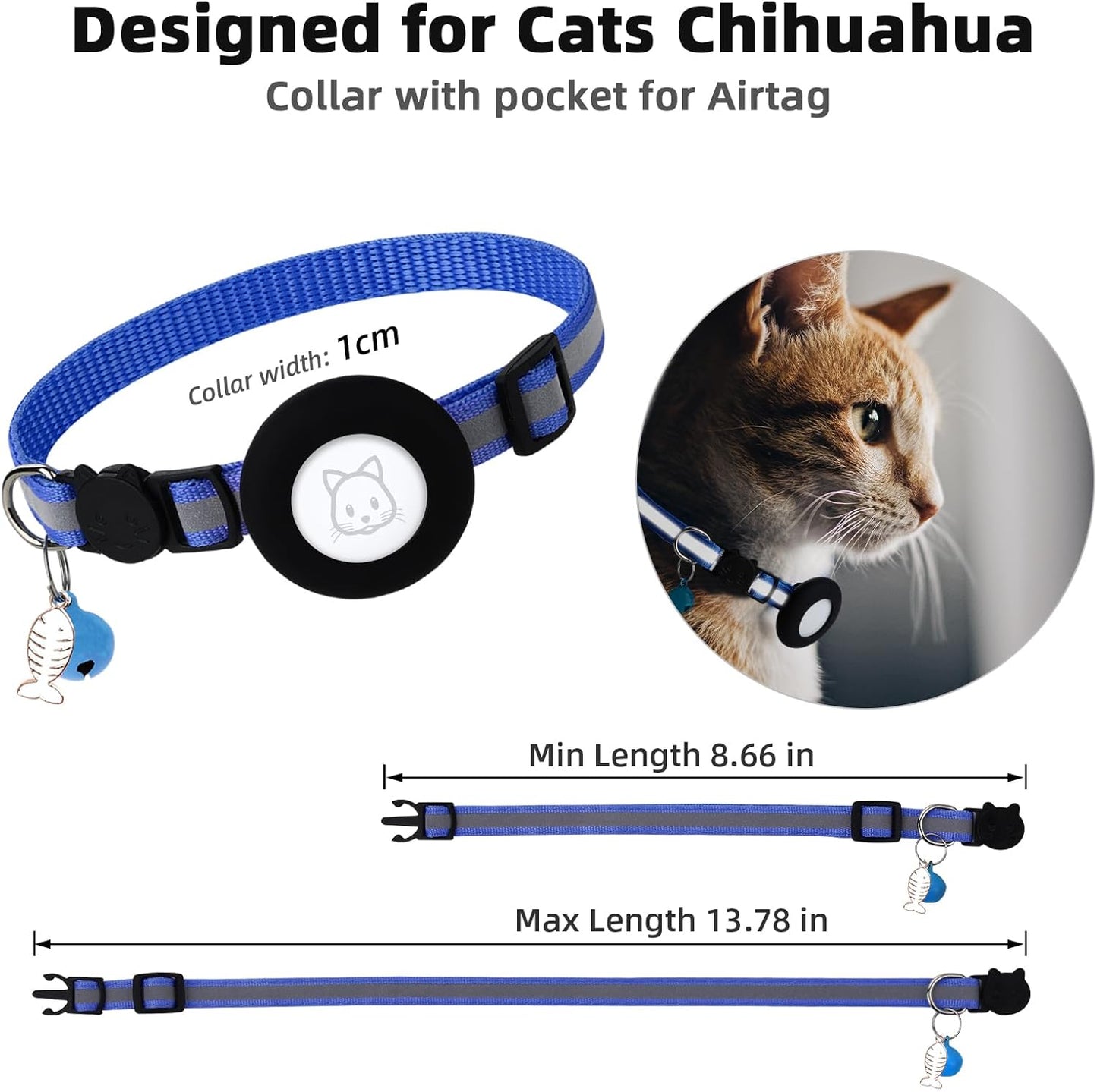 Airtag Cat Collar, Air tag Cat Collar with Bell and Safety Buckle in 3/8" Width, Reflective Collar with Waterproof Airtag Holder Compatible with Apple Airtag for Cat Dog Kitten Puppy (Black)