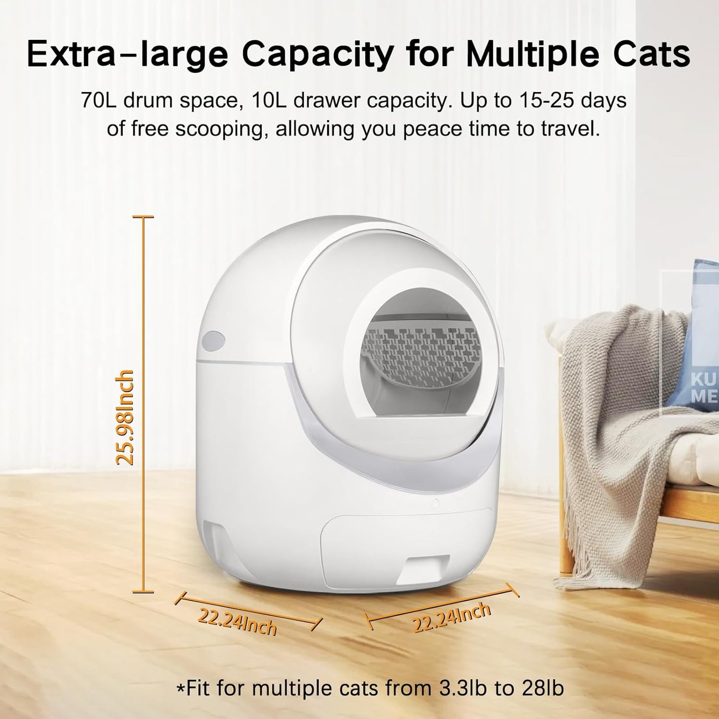 BCHARYA Cleanpethome Self Cleaning Cat Litter Box, Automatic Cat Litter Box with APP Control Odor Removal Safety Protection for Multiple Cats, AUTOCLEAN-1, White
