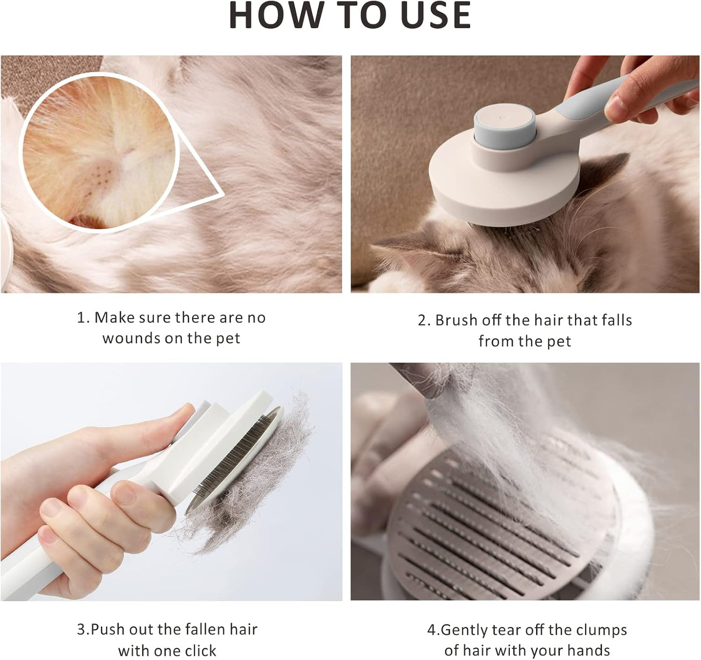 Baytion Pet Grooming Brush, Cats Dogs Brushes for Long Haired & Short Hair, Supple Stainless Steel Bristles Quick Cleaning of the Brush to Remove Tangles Dead Undercoat and Dirt