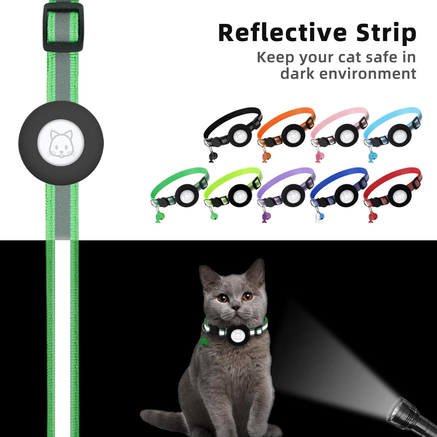 Airtag Cat Collar, Air tag Cat Collar with Bell and Safety Buckle in 3/8" Width, Reflective Collar with Waterproof Airtag Holder Compatible with Apple Airtag for Cat Dog Kitten Puppy (Black)
