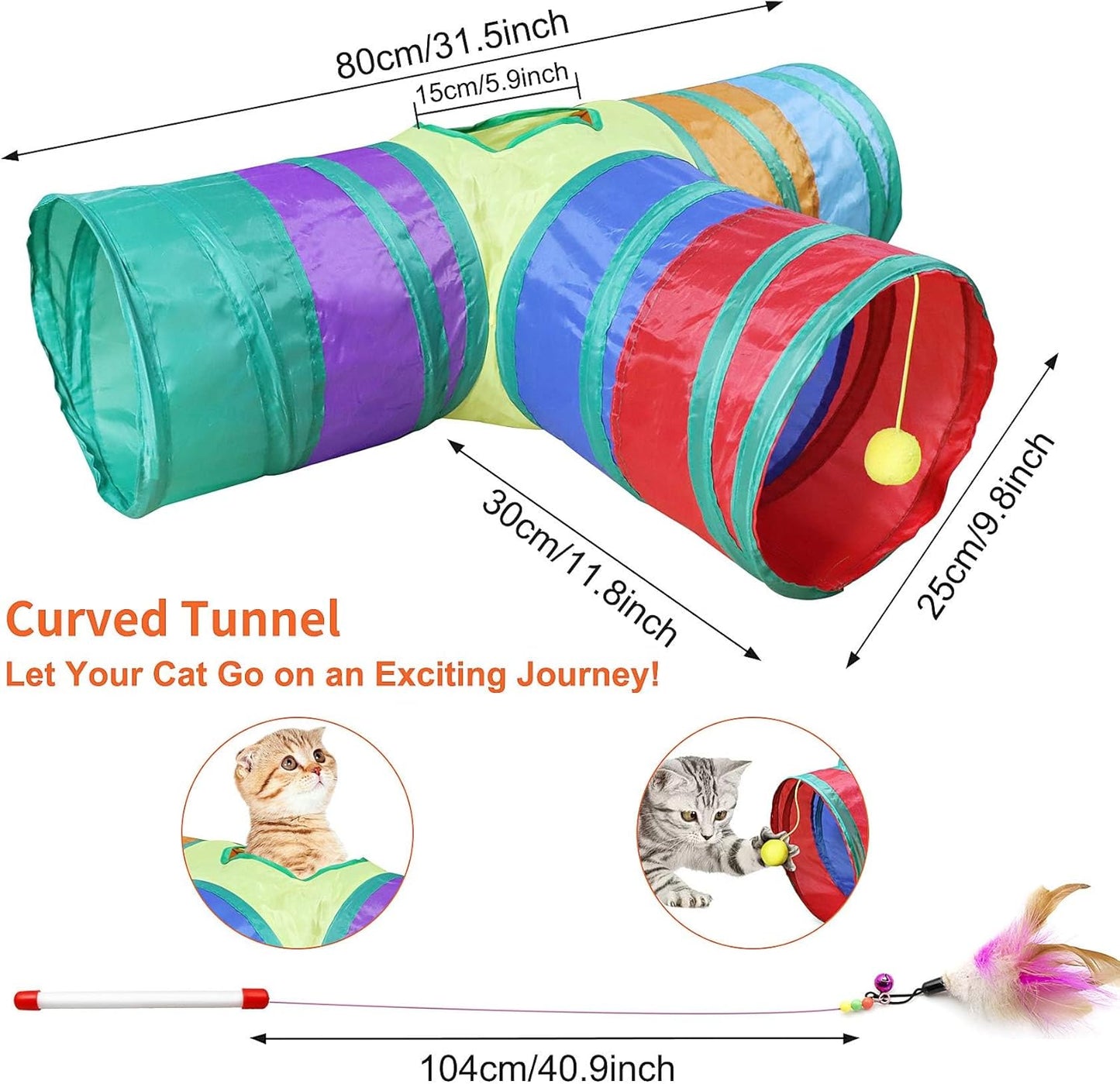Ownfume 38 Pcs Cat Toys,Kitten Toys,Cat Toys Interactive Accessories for Indoor Cats,Cat Tunnel,Variety Teaser Wand with Feathers,Cat Toys for Kittens Biting,Catnip Fish,Mice,Balls for Cat Pet Lovers