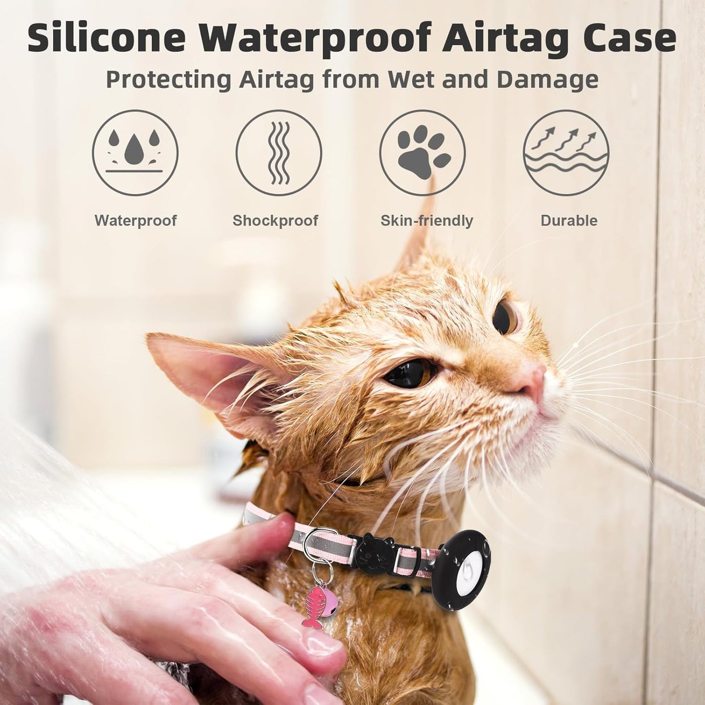 Airtag Cat Collar, Air tag Cat Collar with Bell and Safety Buckle in 3/8" Width, Reflective Collar with Waterproof Airtag Holder Compatible with Apple Airtag for Cat Dog Kitten Puppy (Black)