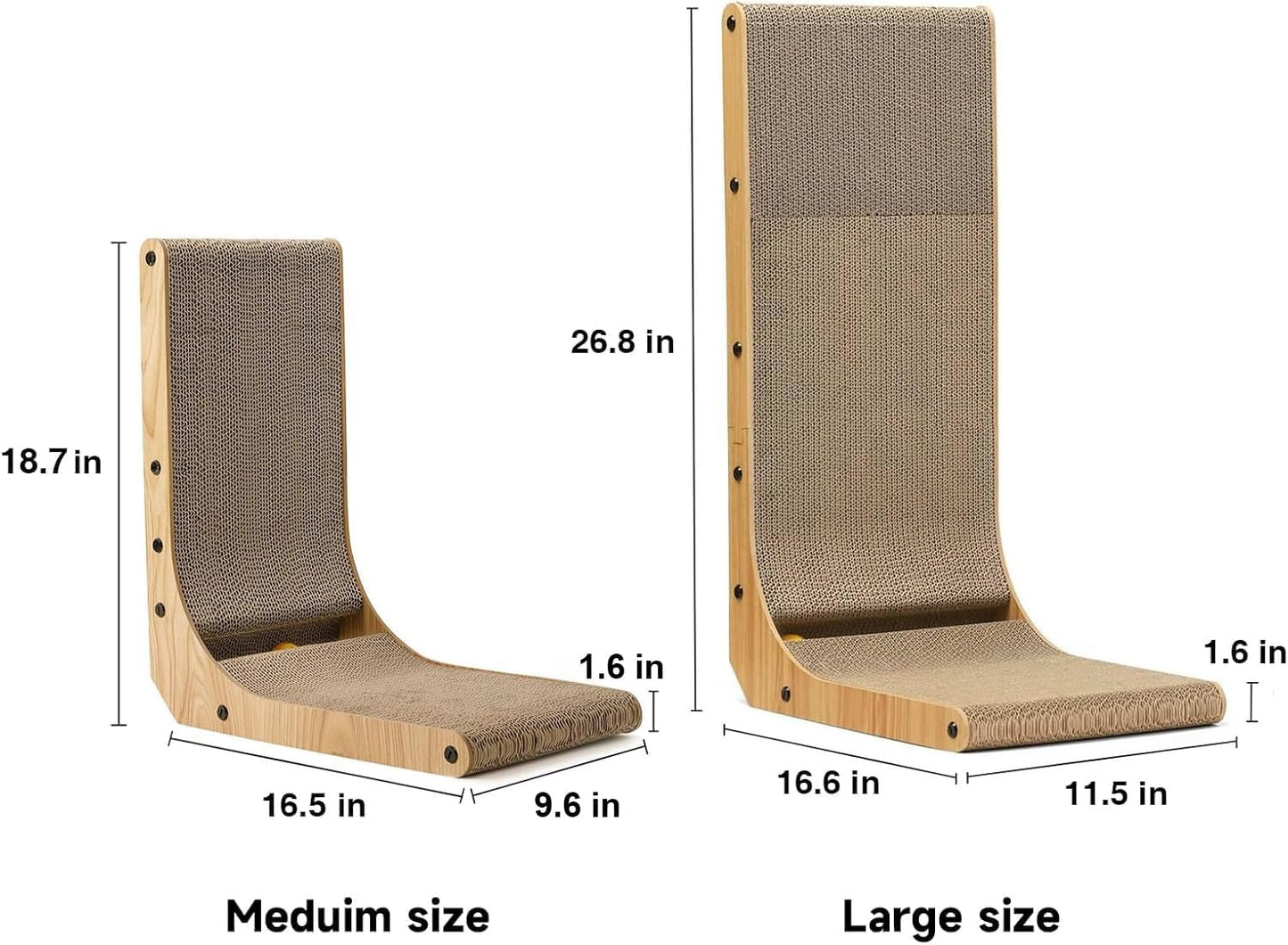 FUKUMARU Cat Scratcher, 26.8 Inch L Shape Cat Scratch Pad Wall Mounted, Cat Scratching Cardboard with Ball Toy for Indoor Cats
