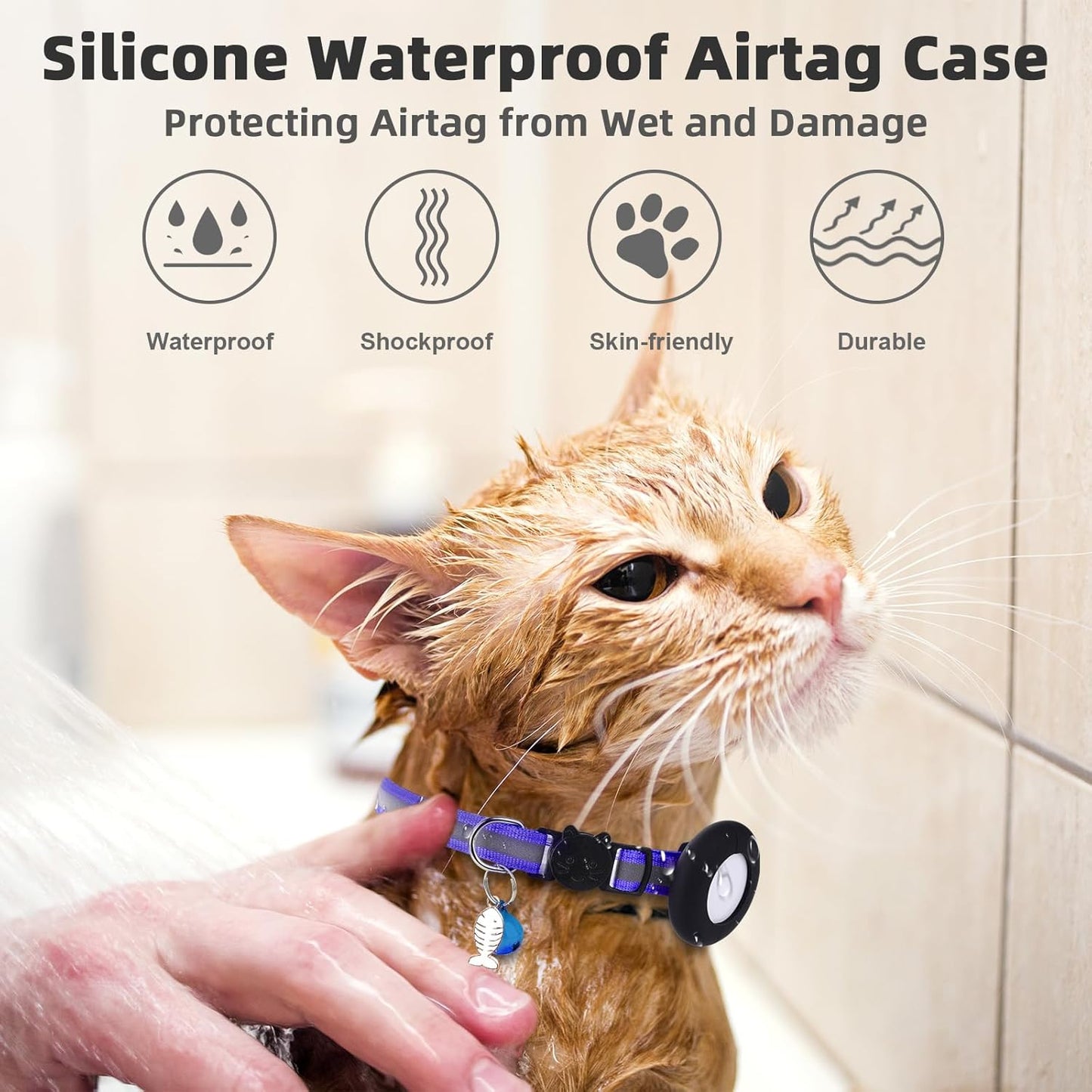Airtag Cat Collar, Air tag Cat Collar with Bell and Safety Buckle in 3/8" Width, Reflective Collar with Waterproof Airtag Holder Compatible with Apple Airtag for Cat Dog Kitten Puppy (Black)