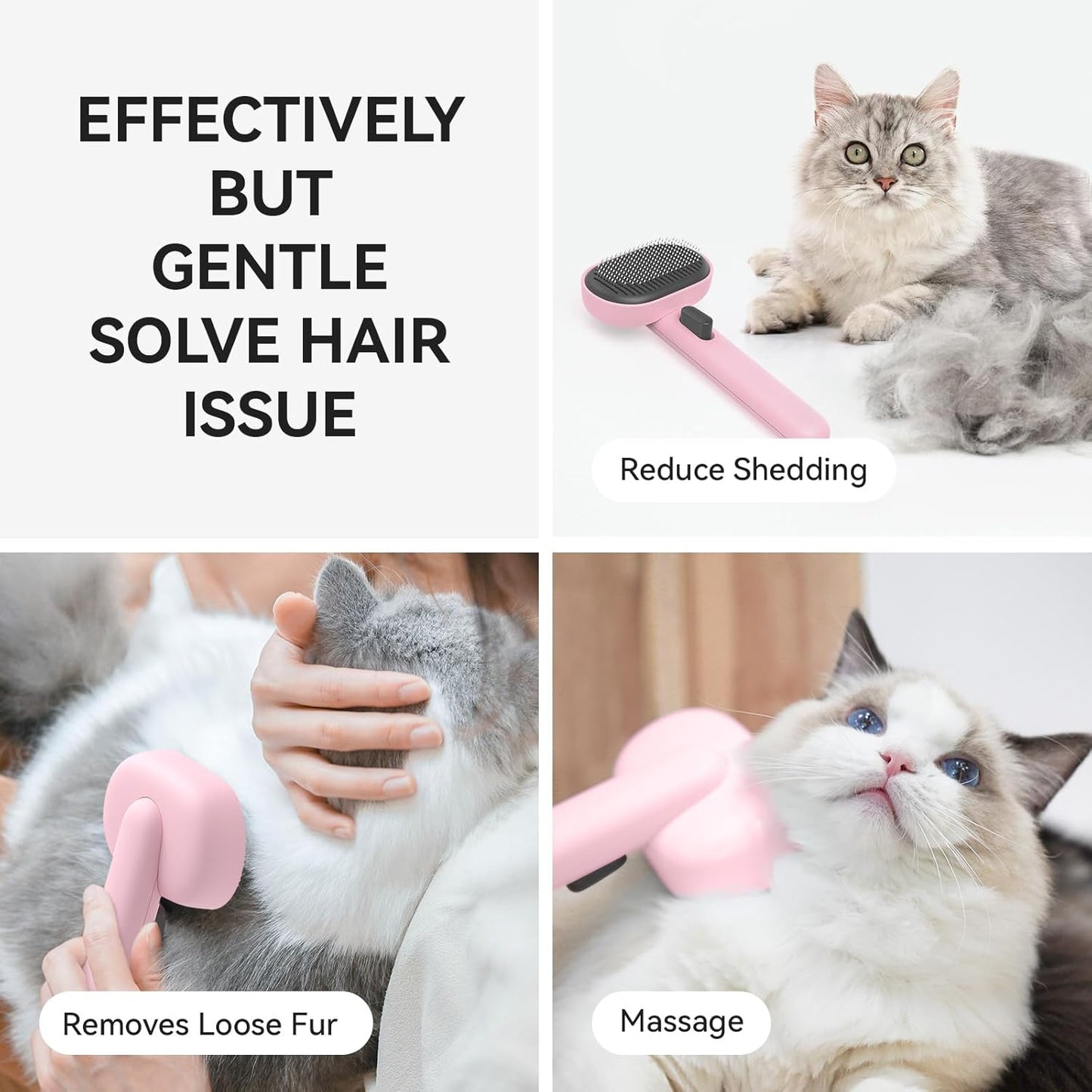 aumuca Cat Brush for Shedding and Grooming, Self Cleaning Slicker Brush for Short or Long Haired Cats, Pet Dog Hair Brush for Puppy Kitten Massage Removes Loose Undercoat, Mats, Tangled Hair, Shed Fur