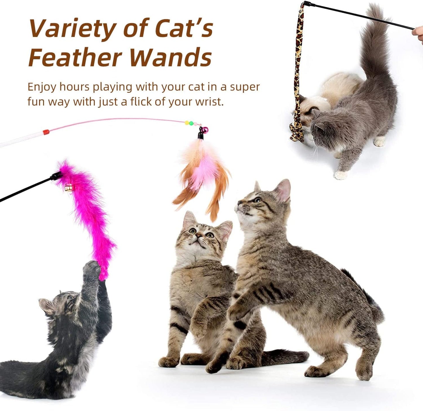 Ownfume 38 Pcs Cat Toys,Kitten Toys,Cat Toys Interactive Accessories for Indoor Cats,Cat Tunnel,Variety Teaser Wand with Feathers,Cat Toys for Kittens Biting,Catnip Fish,Mice,Balls for Cat Pet Lovers