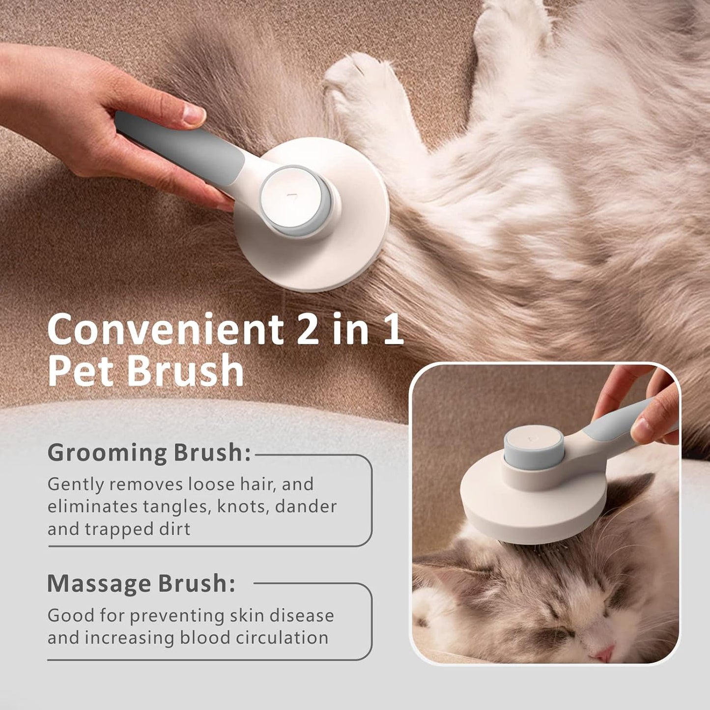 Baytion Pet Grooming Brush, Cats Dogs Brushes for Long Haired & Short Hair, Supple Stainless Steel Bristles Quick Cleaning of the Brush to Remove Tangles Dead Undercoat and Dirt
