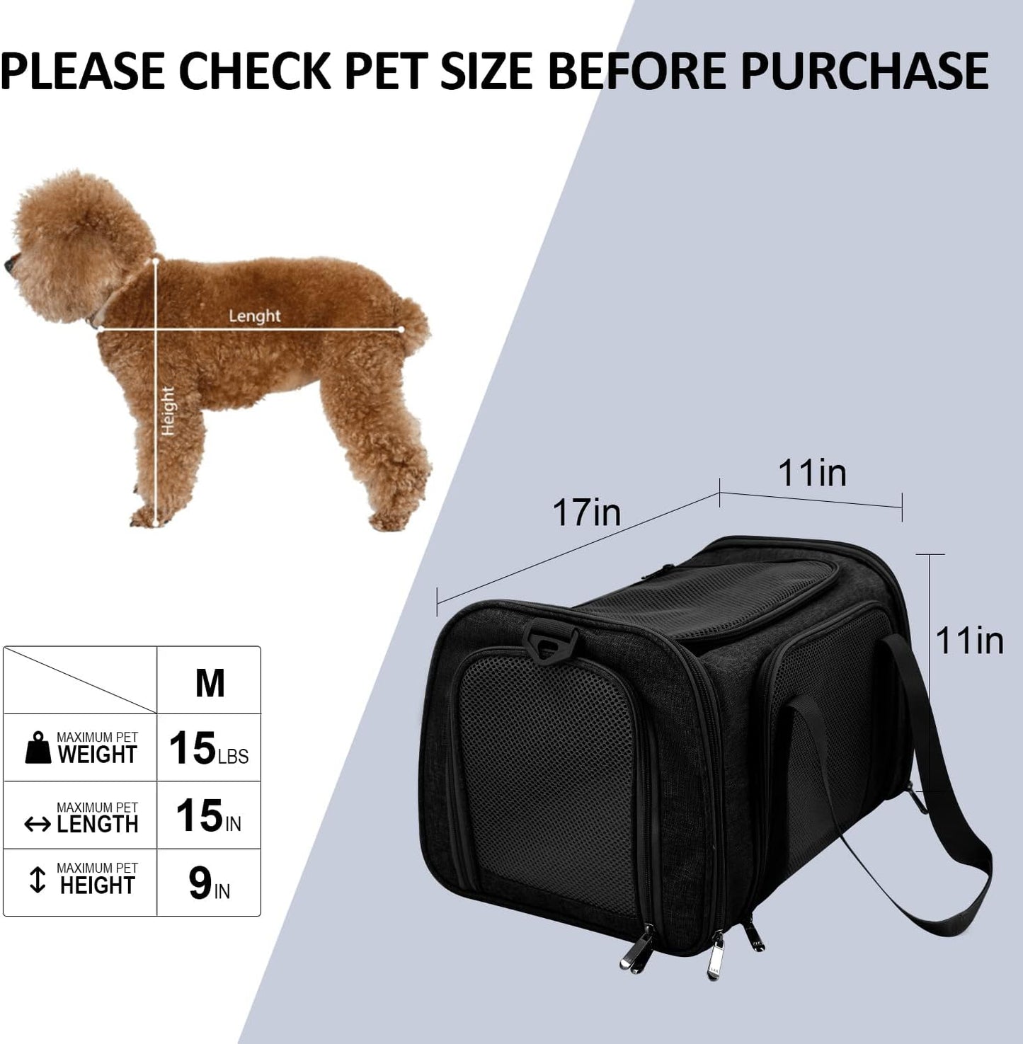 Henkelion Cat Carriers Dog Carrier Pet for Small Medium Cats Dogs Puppies up to 15 Lbs, TSA Airline Approved Soft Sided, Collapsible Travel Puppy - Black